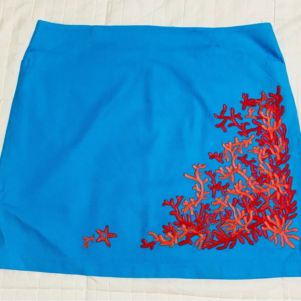 Lilly Pulitzer Roslyn Skirt in Turquoise Laroc Panel Embroidery Size 14